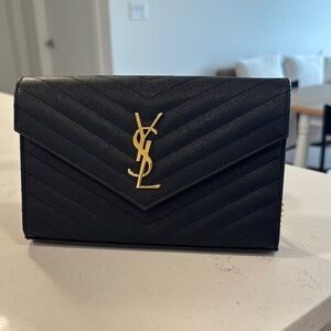 Yves Saint Laurent Black Chevron Quilted Clutch